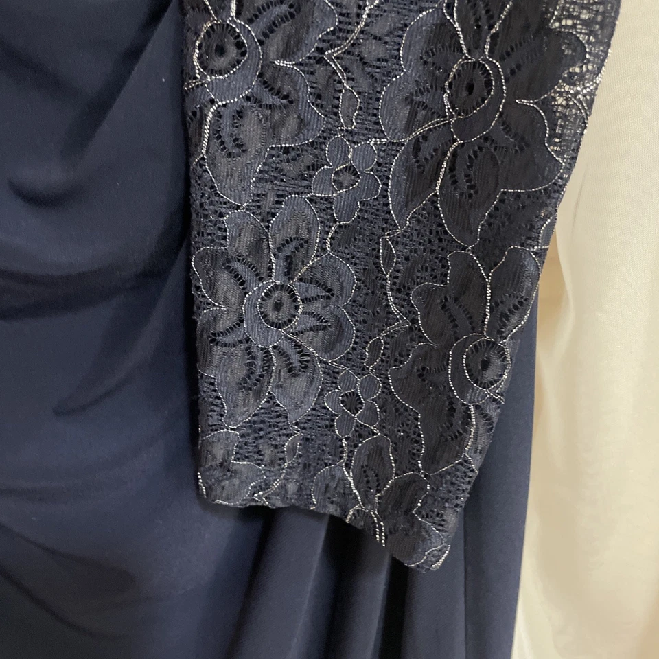 American Living Dress Womens size 8 Navy Long Sleeve Lace Pleated Detail Stretch - Image 4 of 4