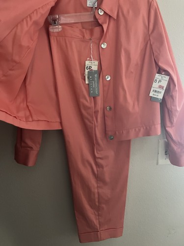 Worthington Petite Coral Pant Suit 8P Blazer Jacket 6P Coral Pants Flat Cuffed - Picture 9 of 11