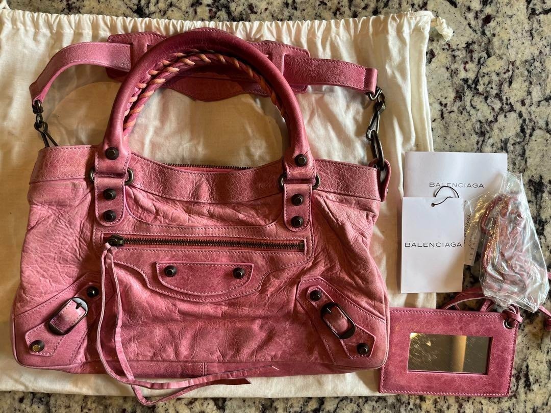 バッグ Balenciaga The Town Shoulder Bag Pink Used] Balenciaga City Bag Pink Leather Shoulder Bag for Women Auth