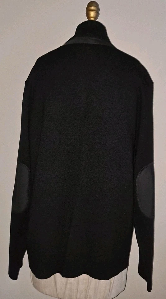 RAFFI LINEA UOMO MENS SZ XL/54 BLACK MERINO WOOL ELBOW PATCH POCKETS CARDIGAN... - Image 4 of 4