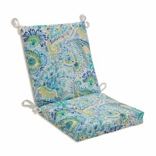 Paisley Indoor/Outdoor Solid Back 1 Piece Square Corner Chair Cushion with Ti...