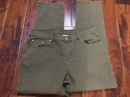 HSN Diane Gilman DG2 Women Size 12P Olive Green Jeans Stretch 5-Pocket Slim Leg - Picture 9 of 9