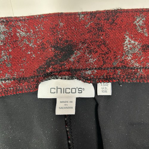 Pantalones al Tobillo Chico's Brigitte So Adelgazantes Lurex Rojo y Plata Jacquard Talla 1.5/10 - Imagen 4 de 12