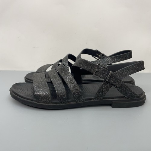 Crocs Tulum Sandals Strappy Slingback Buckle Comfort Glitter Black Womens 10 - Picture 6 of 12