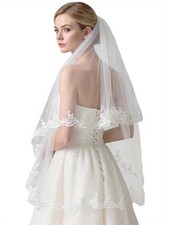 MisShow Women's 2 Tier Lace Wedding Bridal Veil with Comb Soft Tulle Mantilla...