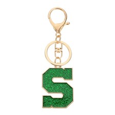 Initial Letter Keychain, A-Z Alphabet Keyring Letter S Metal Key Chain, Green
