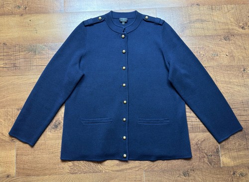 TALBOTS Pure 100% Merino Wool - Plus Size 1X Military Cardigan Sweater Navy Blue - Picture 1 of 9