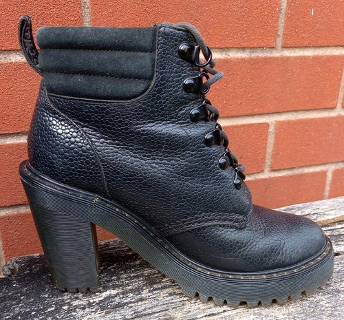 DR MARTENS PERSEPHONE FL WOMENS BLACK HIGH HEEL PATTERNED LEATHER BOOTS SIZE UK4 - Picture 8 of 15