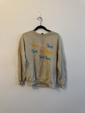 Size M Beige Sweater with Colorful Dog Print