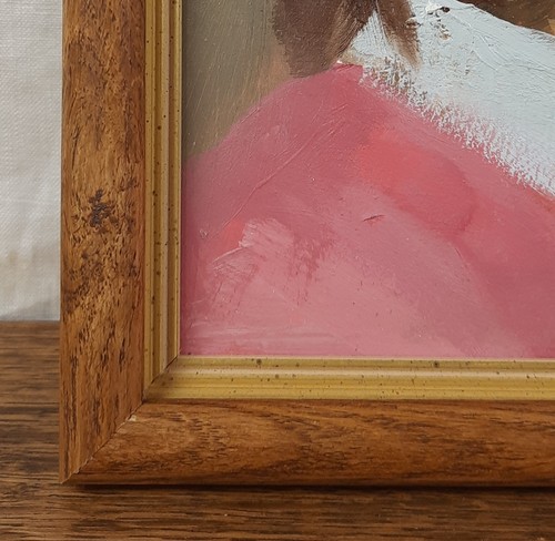 Retrato al óleo de niña en rosa, pintura original enmarcada, artista Khatulevska - Imagen 3 de 9