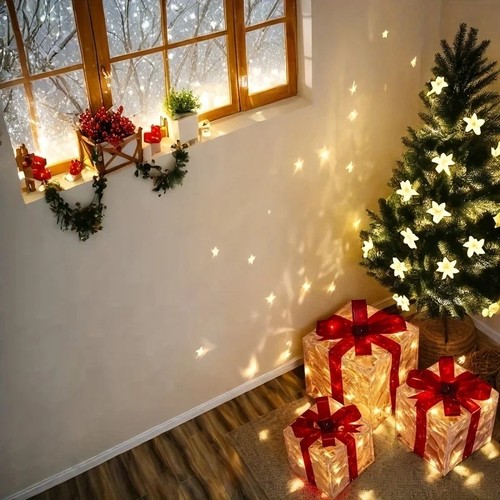 Christmas Lighted Gift Boxes: 3Pc Decorative Set for Tree Skirt Ornament Display - Picture 9 of 9
