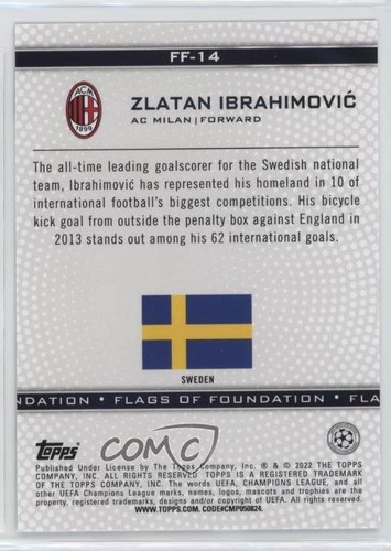 2021-22 Topps UCL Collection Flags of Foundation Zlatan Ibrahimovic #14 - Picture 2 of 3