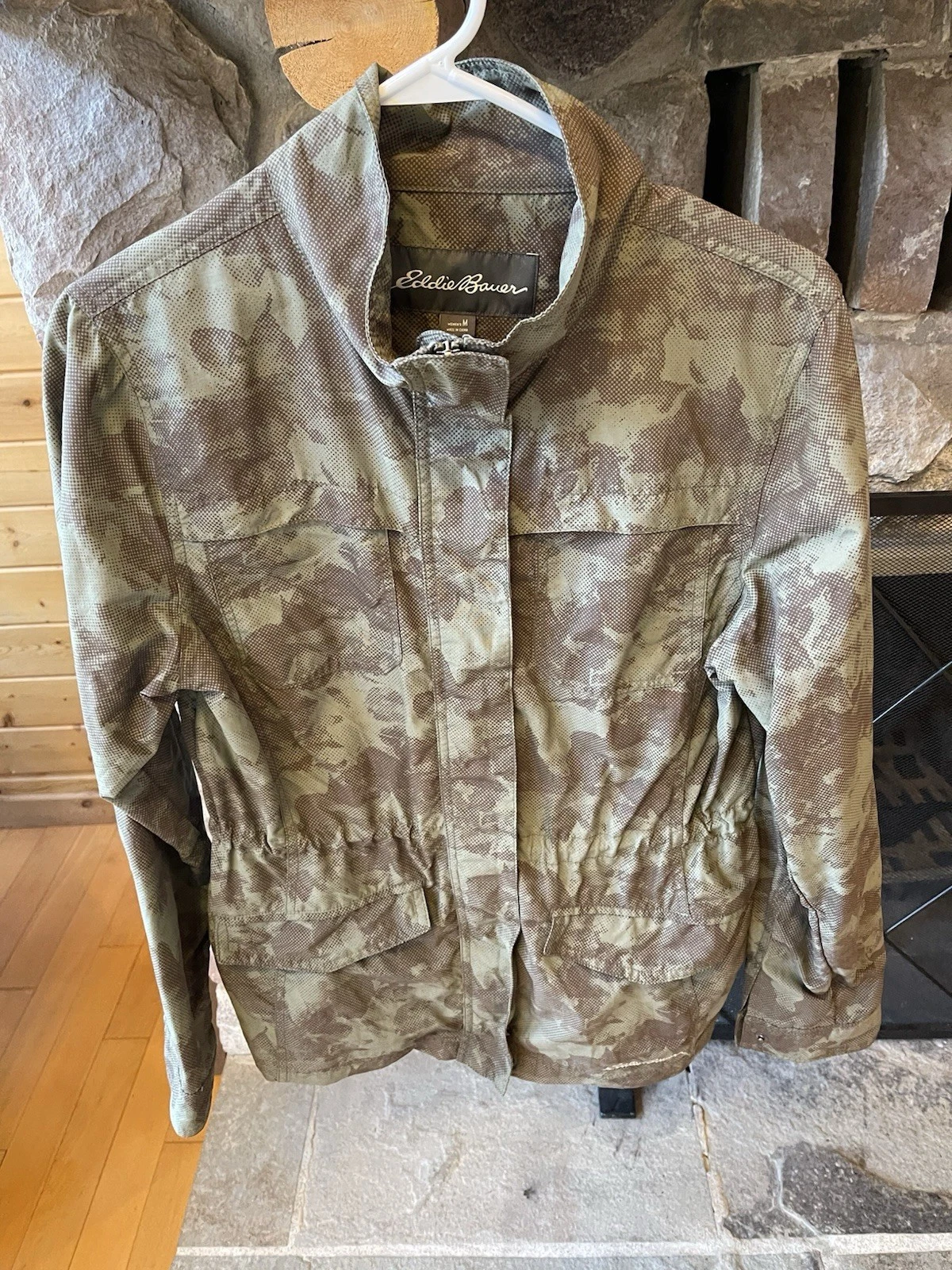 Eddie Bauer M Camouflage Jacket Mid-Length Zip Button Pockets Outdoor