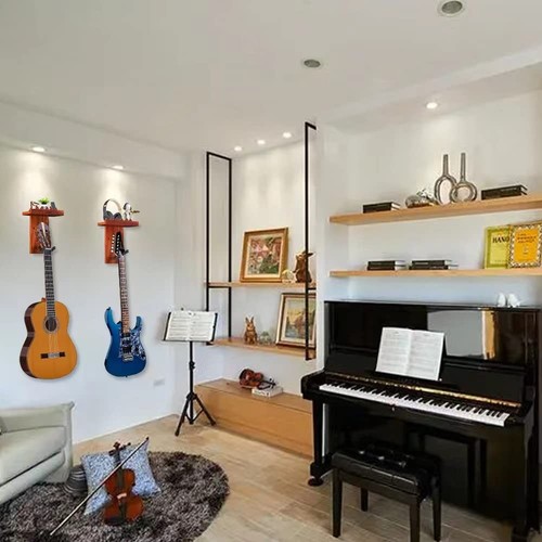 2 Pack Guitar Wall Mount, Guitar Hanger with Wood Shelf, Guitar Hook, Guitar ... - Picture 8 of 8