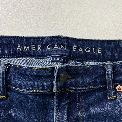 American Eagle Original Straight Leg Jeans Men 38x32 Airflex+ Blue Denim Whisker - Picture 6 of 14