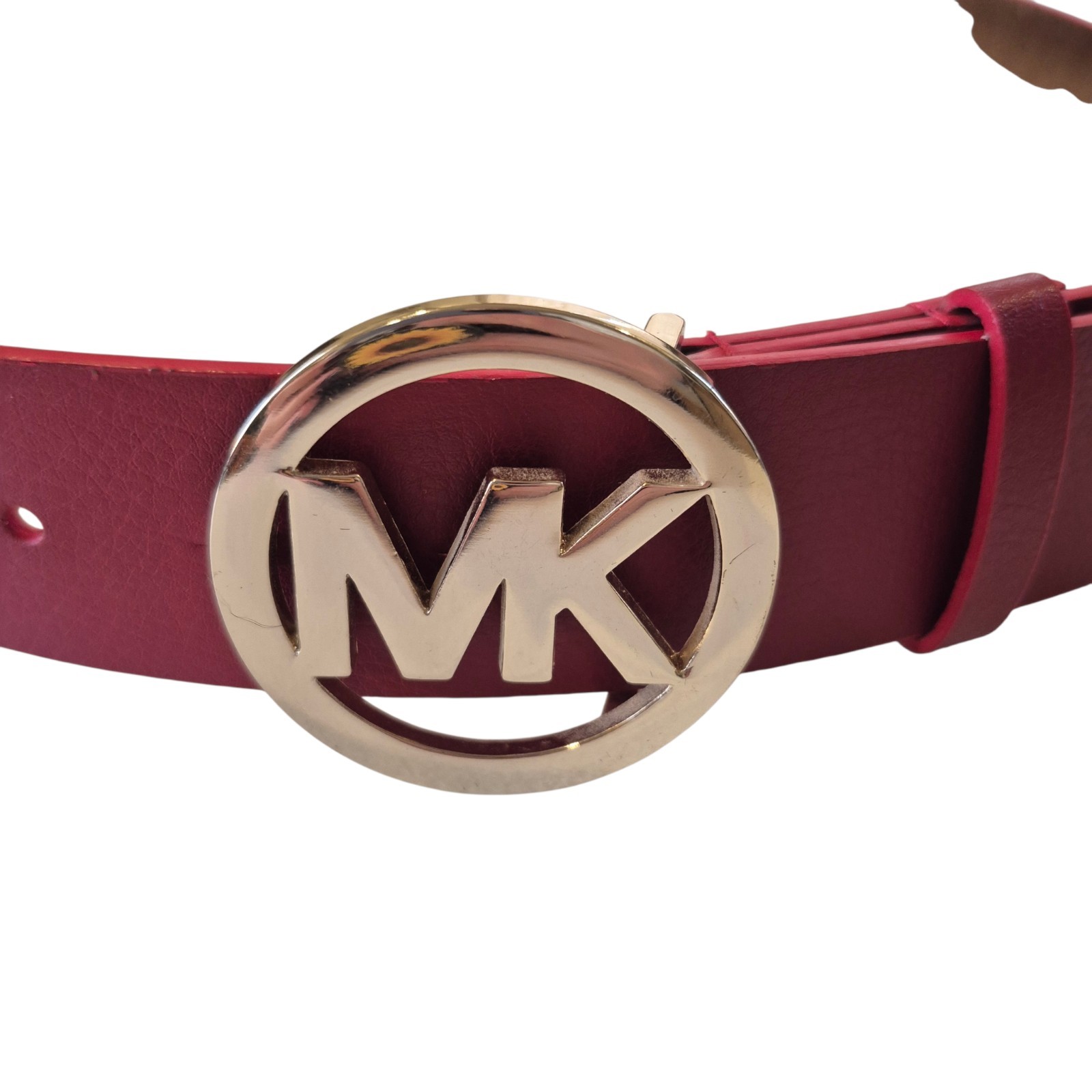 New Michael Kors MK Womens Red Large Leather Belt Gold Round Buckle thumbnail 4