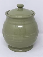 Longaberger Pottery Woven Traditions Sage Green Jar Container Dish With Lid 8”