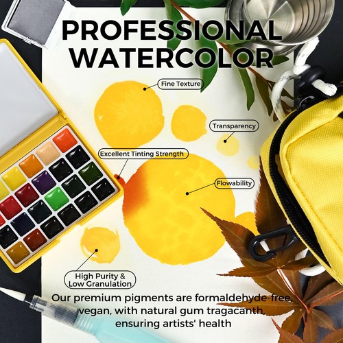 Funto Mini Watercolor Paint Set, All-In-One 24-Color Travel Paint Kit, with - Picture 4 of 6