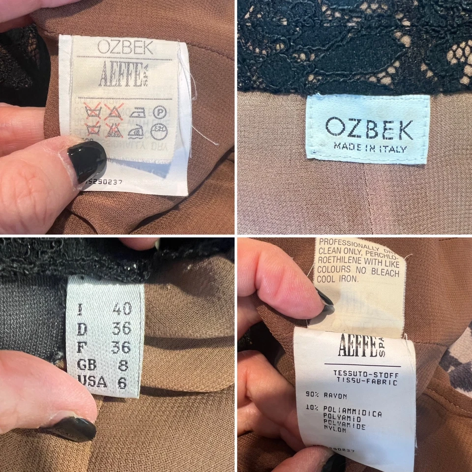 Blazer/jaqueta OZBEK Itália anos 90 renda preta bronzeada totalmente forrada 40IT/8-10Aust-UK/6US - Imagem 2 de 4