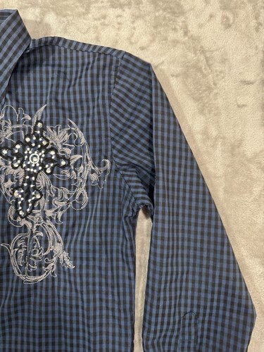 MZUSA Shirt Mens S Blue Urban Couture Y2K Grunge Streetwear Embroidered Graphic - Picture 10 of 24