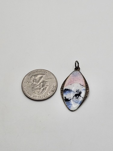 Vintage Ostrem OXO Reindeer Sled Guilloche Enamel Sterling Norway Pendant - Picture 3 of 10