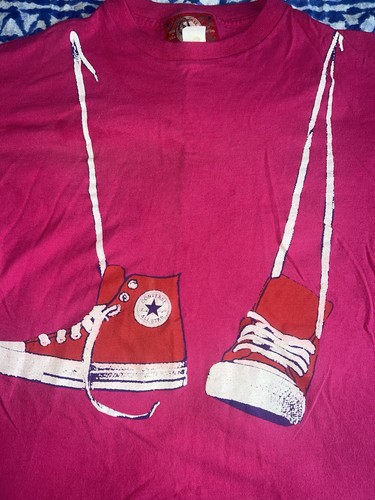 Vtg Converse Chuck Taylor Allstar Pink T Shirt Step Brothers L Youth Paper Tag - Picture 10 of 13