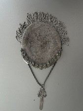 Antique Silver Beaded Evening Purse   Ornate Metal Frame w/ Chain Handle  Fring