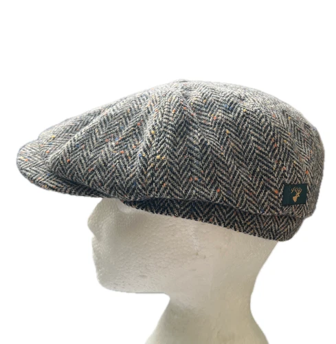 Mucros Weavers Irish Flat Cap Tweed 100% Wool Hat Driving Cap Size L Blue Brown