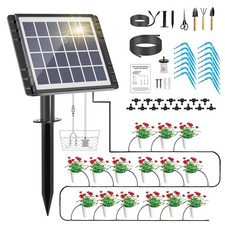49FT Solar Drip Irrigation System, Auto Watering Kit for 15 Pots, 15 meters