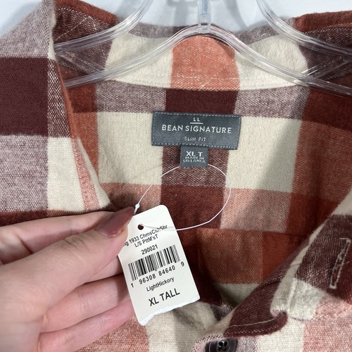 L.L. Bean Signature Slim Fit Light Hickory Plaid Flanell Button Down Hemd Neu mit Etikett - Bild 9 von 10
