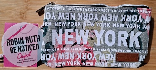 NEW Robin Ruth Wristlet Cosmetic Makeup Bag New York Floral Spring Canvas 7" - Picture 4 of 6