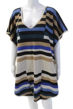 Mara Hoffman Womens Striped V Neck Sweater Dress Multi Colored Size Extra Small