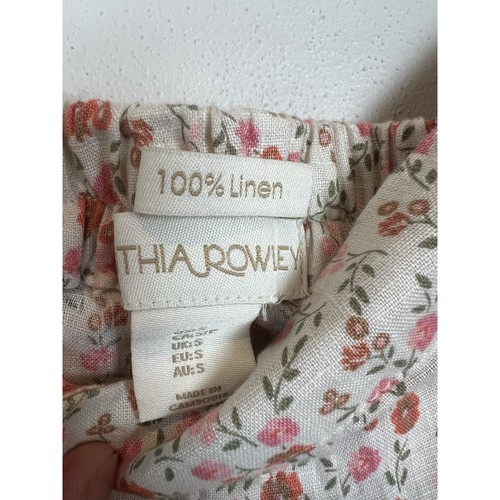 100% Linen Maxi Skirt Pockets S Cottage Core Micro Floral Button Side Slits - Picture 6 of 8