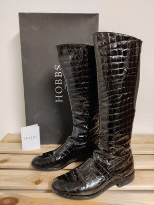 HOBBS KNIEHOHE STIEFEL UK 3 EU 36 SCHWARZ MOC KROKO LACKLEDER REISSVERSCHLUSS HINTEN DAMEN