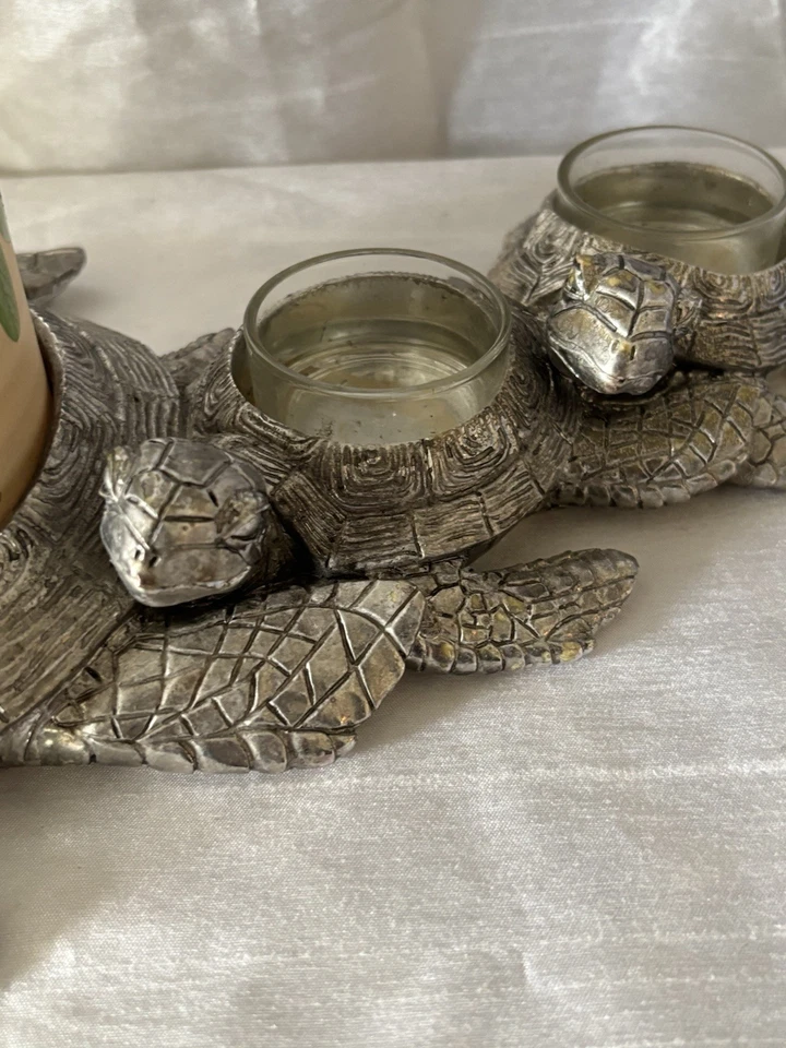 Portavelas Yankee Tortugas Marinas Té Claro Tono Plateado Tortuga Océano Decoración Familiar Foto 2 de 4