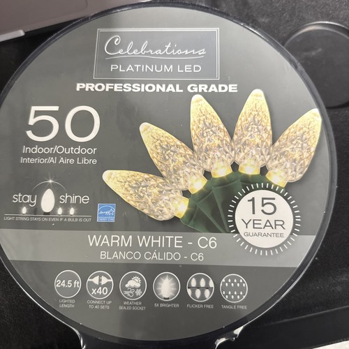 Celebrations Platinum LED C6 Warm White 50 ct String Christmas Lights  24.5 Feet - Picture 1 of 3