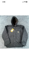 Carhartt Jacket Mens XL Black Washed Duck Sherpa-Lined Hooded Relaxed Fit Work