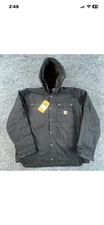 Carhartt Jacket Mens XL Black Washed Duck Sherpa-Lined Hooded Relaxed Fit Work