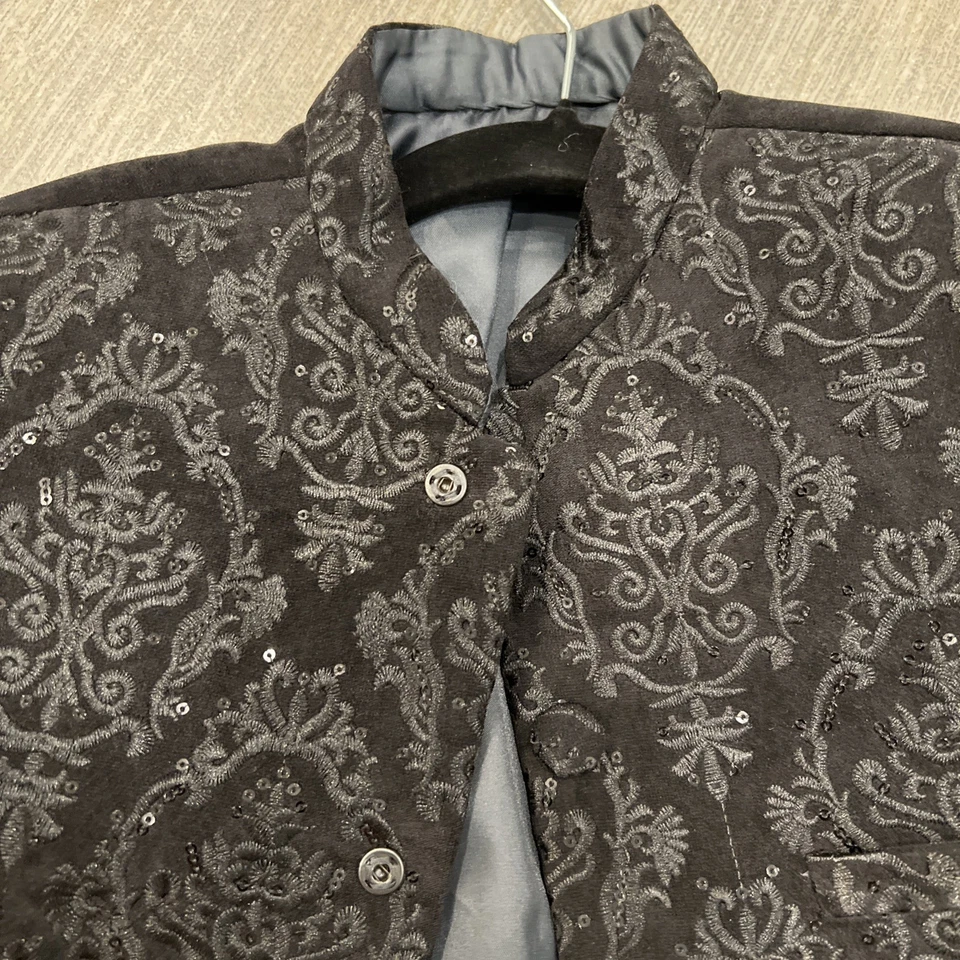 Chaqueta/Ablazer/Vestido Vintage Monocromo Largo Lentejuelas Terciopelo Foto 4 de 4