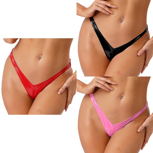 Slip bikini donna pelle pu lucido perizoma perizoma vita a V senza schiena - Foto 4 di 52