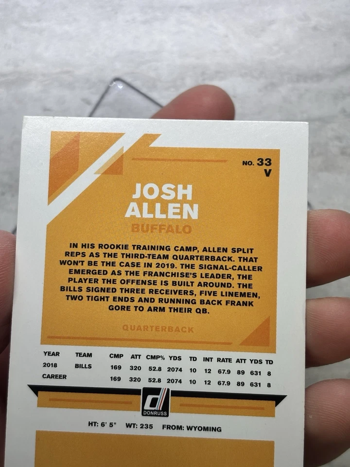 2019 Panini Donruss Photo Variation Press Proof RED COLOR MATCH Josh Allen #33V - Image 4 of 4