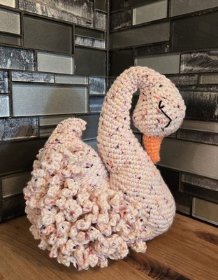 Crochet Swan 9'' Tall Handmade Amigurumi Beautiful Colorful Tweed Bird