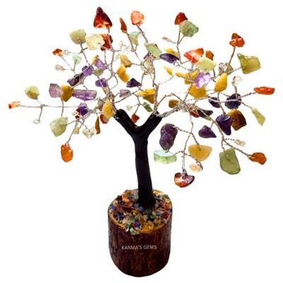 Karma Gems Medium Multi Crystals Wooden Base Tree of Life 1ft 4in, Multicolor 