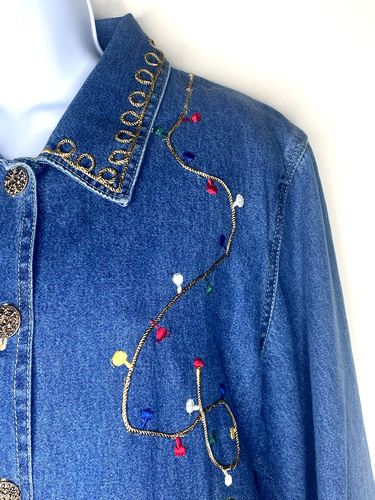 Tantrums 90s Western Cowboy Boots Lasso Christmas Lights Denim Shacket Jacket - Picture 7 of 12