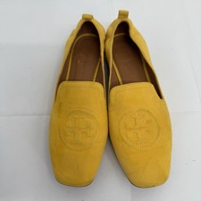 Tory Burch Leigh Loafers Women  s Size 8 Yellow Flats Embossed Logo Suede