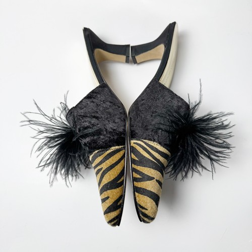 Vintage Victorias Secret Tiger Feather Plume Kitten Mule Large - Picture 5 of 12