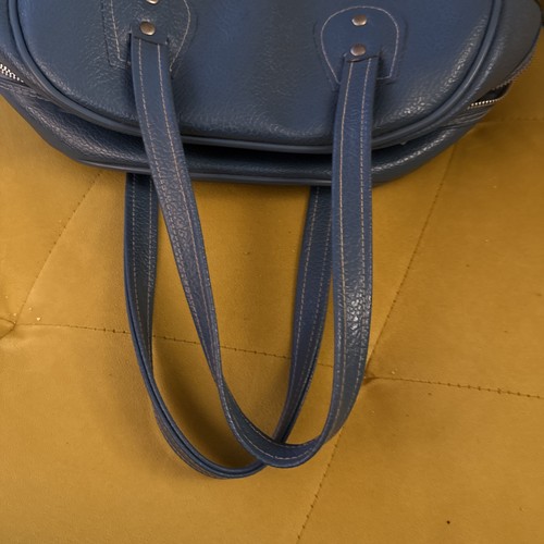 Vintage 1960s Mod Blue Travel Shoe Tote Social Cobbies Red Cross Shoes Bag - Picture 6 of 12