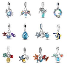 European 925 Sterling Silver Charms CZ Summer Beach Pendant For Women Bracelets