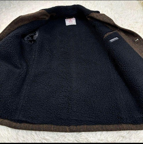 Harris Tweed x Octopus Army Wool Herringbone Boa Coat Brown Mix L 0078173 - Picture 3 of 12