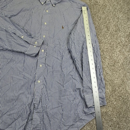 Ralph Lauren Yarmouth Oxford Shirt Mens 17 34-35 Blue White Flesh Pony Stripes - Picture 9 of 13
